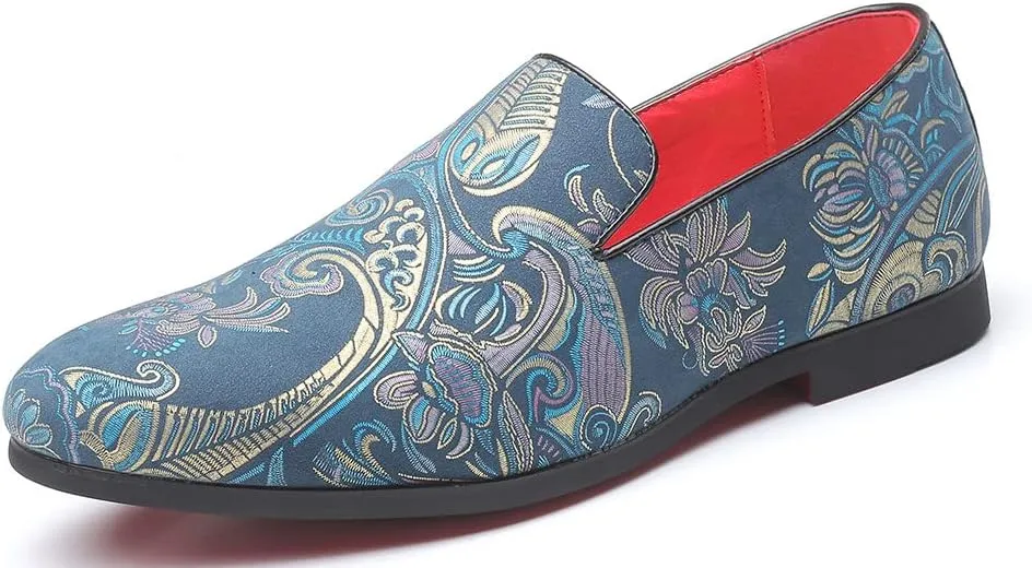 Santimon Men's Paisley Slip On Smoking Loafers Casual Business Formal Walking Relaxed Fit Lightweight Shoes