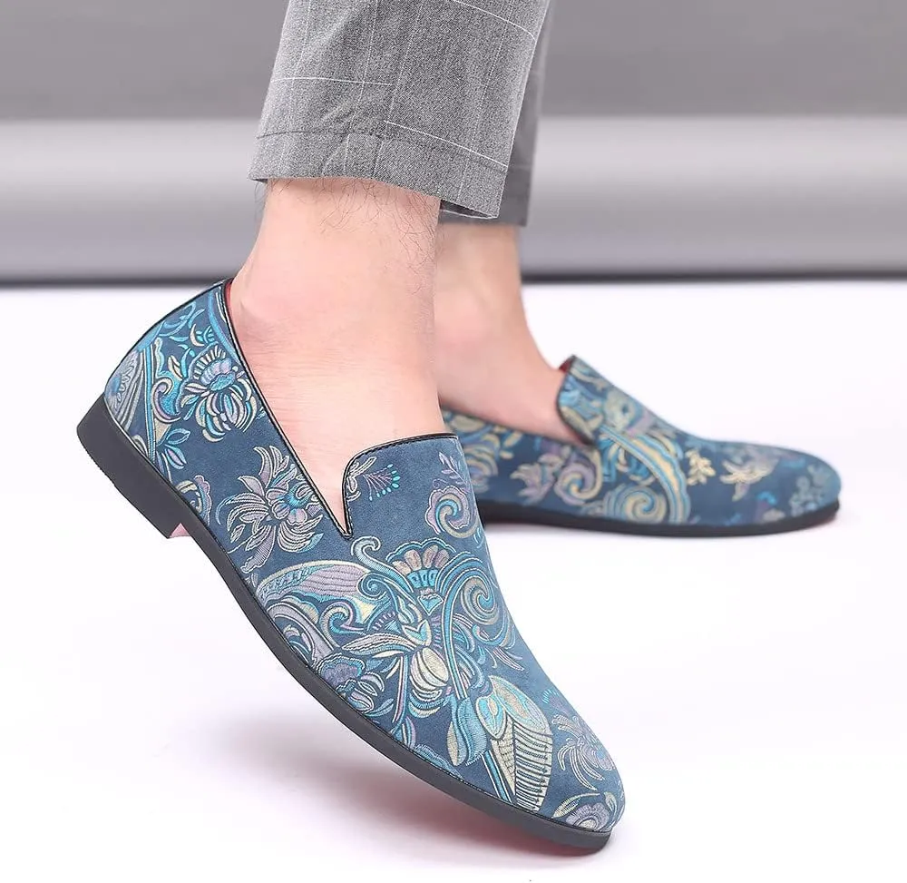 Santimon Men's Paisley Slip On Smoking Loafers Casual Business Formal Walking Relaxed Fit Lightweight Shoes