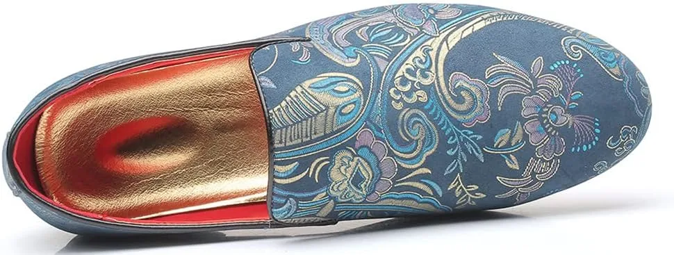 Santimon Men's Paisley Slip On Smoking Loafers Casual Business Formal Walking Relaxed Fit Lightweight Shoes
