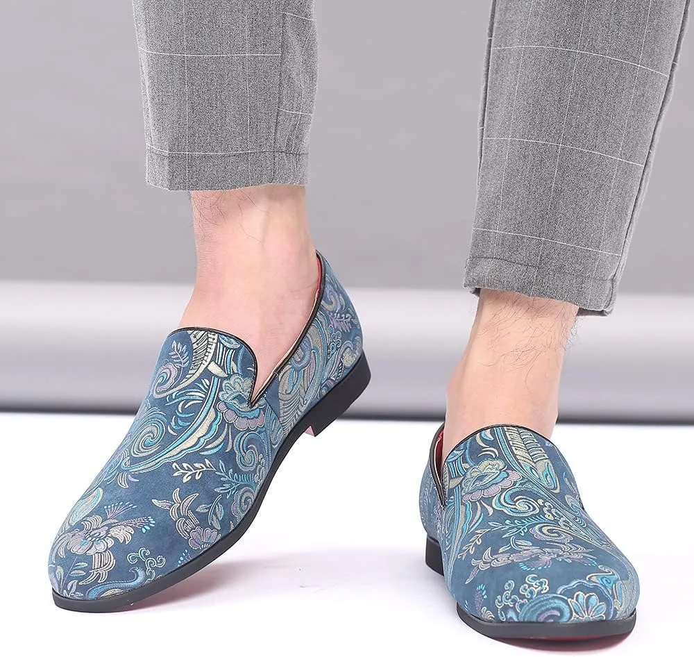 Santimon Men's Paisley Slip On Smoking Loafers Casual Business Formal Walking Relaxed Fit Lightweight Shoes