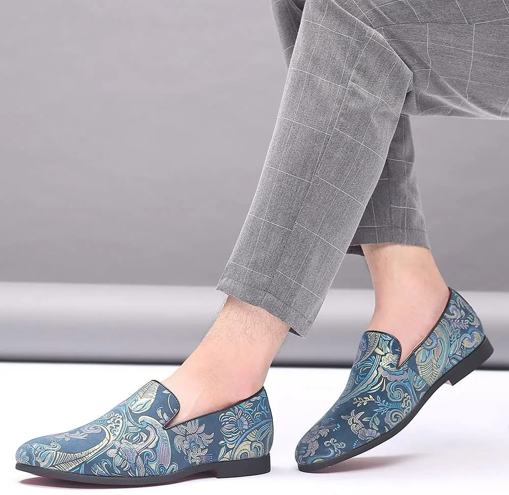 Santimon Men's Paisley Slip On Smoking Loafers Casual Business Formal Walking Relaxed Fit Lightweight Shoes