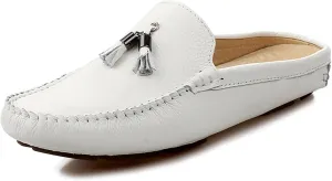 Santimon Men's Slippers Mules Clogs Tassel Leather Comfortable Slip on Shoes Casual Loafters