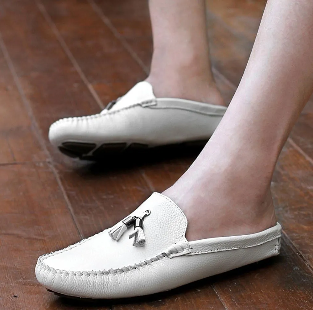 Santimon Men's Slippers Mules Clogs Tassel Leather Comfortable Slip on Shoes Casual Loafters