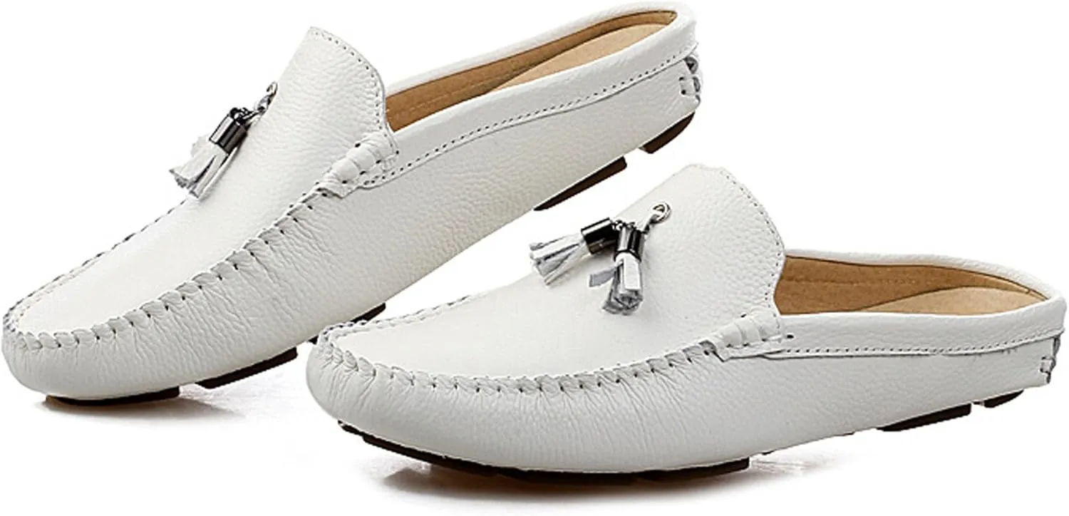 Santimon Men's Slippers Mules Clogs Tassel Leather Comfortable Slip on Shoes Casual Loafters