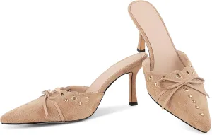 SaraIris Women's Black Mules Heels Pointed Toe Studded Slingback High Heel