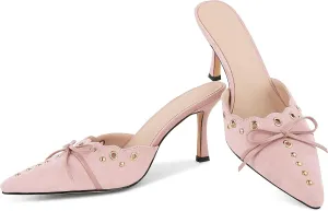 SaraIris Women's Black Mules Heels Pointed Toe Studded Slingback High Heel