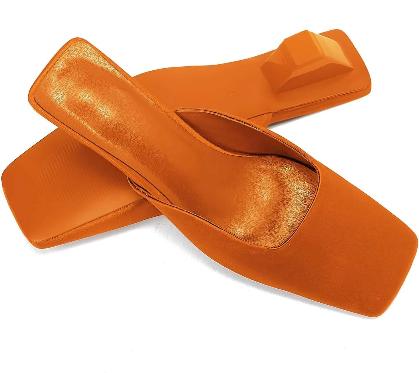 Satin Mid-low Heels Muller Sandals for Women, Closed Square Toe Kitten Heels Slip On Mules for Wedding Party Dance Dressy Casual Summer Pumps