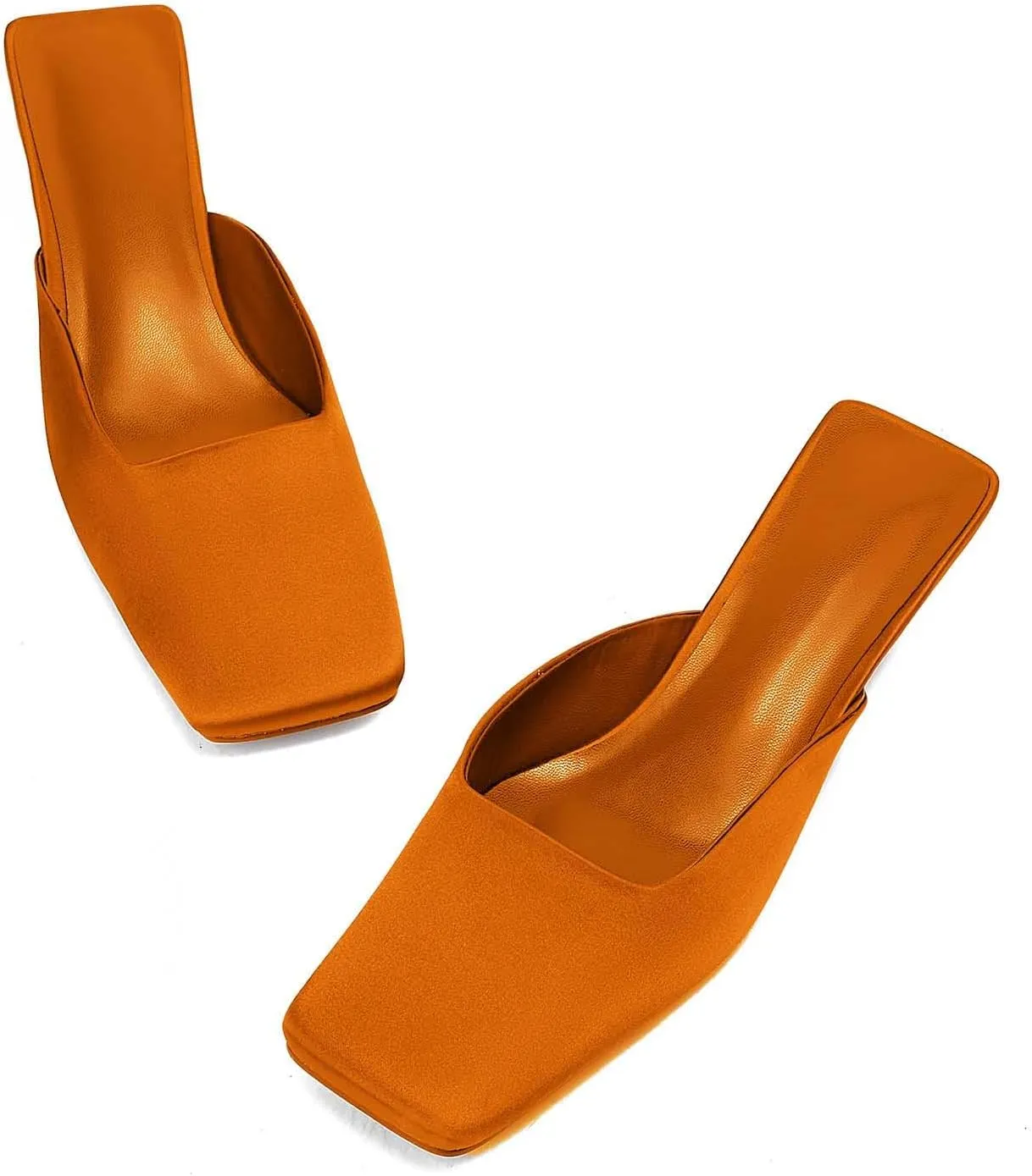 Satin Mid-low Heels Muller Sandals for Women, Closed Square Toe Kitten Heels Slip On Mules for Wedding Party Dance Dressy Casual Summer Pumps