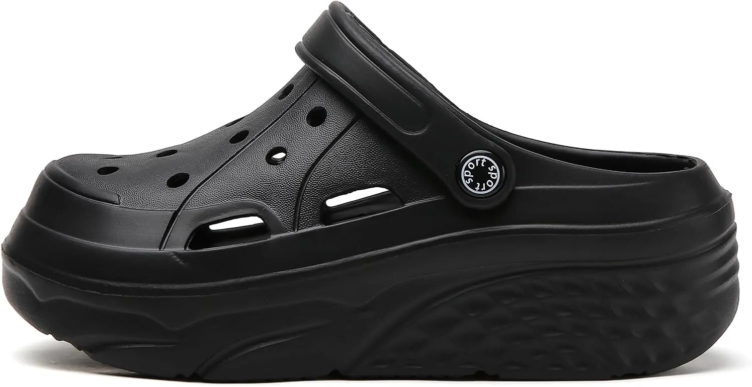 SECHRITE Womens Platform Clogs Garden Shoes Waterproof Beach Pool Sandals Summer Mules Home Slippers Shower Shoes