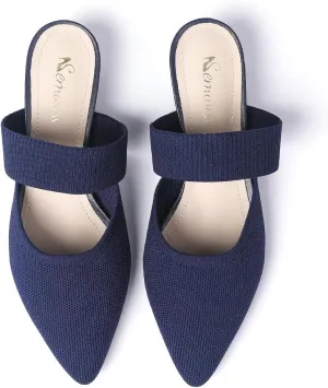 Semwiss Pointed Toe Mules for Women Chunky Low Heeled Sandals Breathable Backless Mesh Knit Slip on Loafers