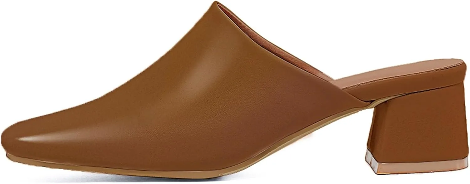 SHEMEE Women's Closed Square Toe Chunky Heel Slides Mule Pumps Slip On Mid Block Heels Slippers Sandals Backless Slingback Shoes
