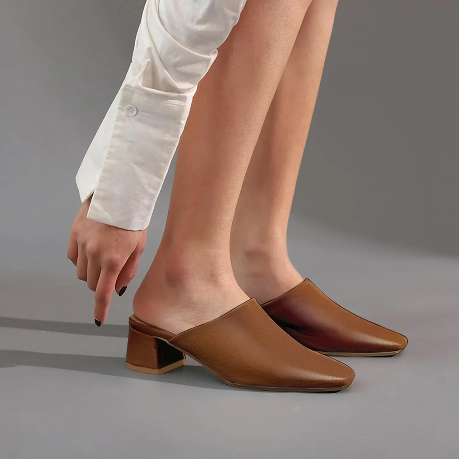 SHEMEE Women's Closed Square Toe Chunky Heel Slides Mule Pumps Slip On Mid Block Heels Slippers Sandals Backless Slingback Shoes