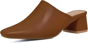 SHEMEE Women's Closed Square Toe Chunky Heel Slides Mule Pumps Slip On Mid Block Heels Slippers Sandals Backless Slingback Shoes