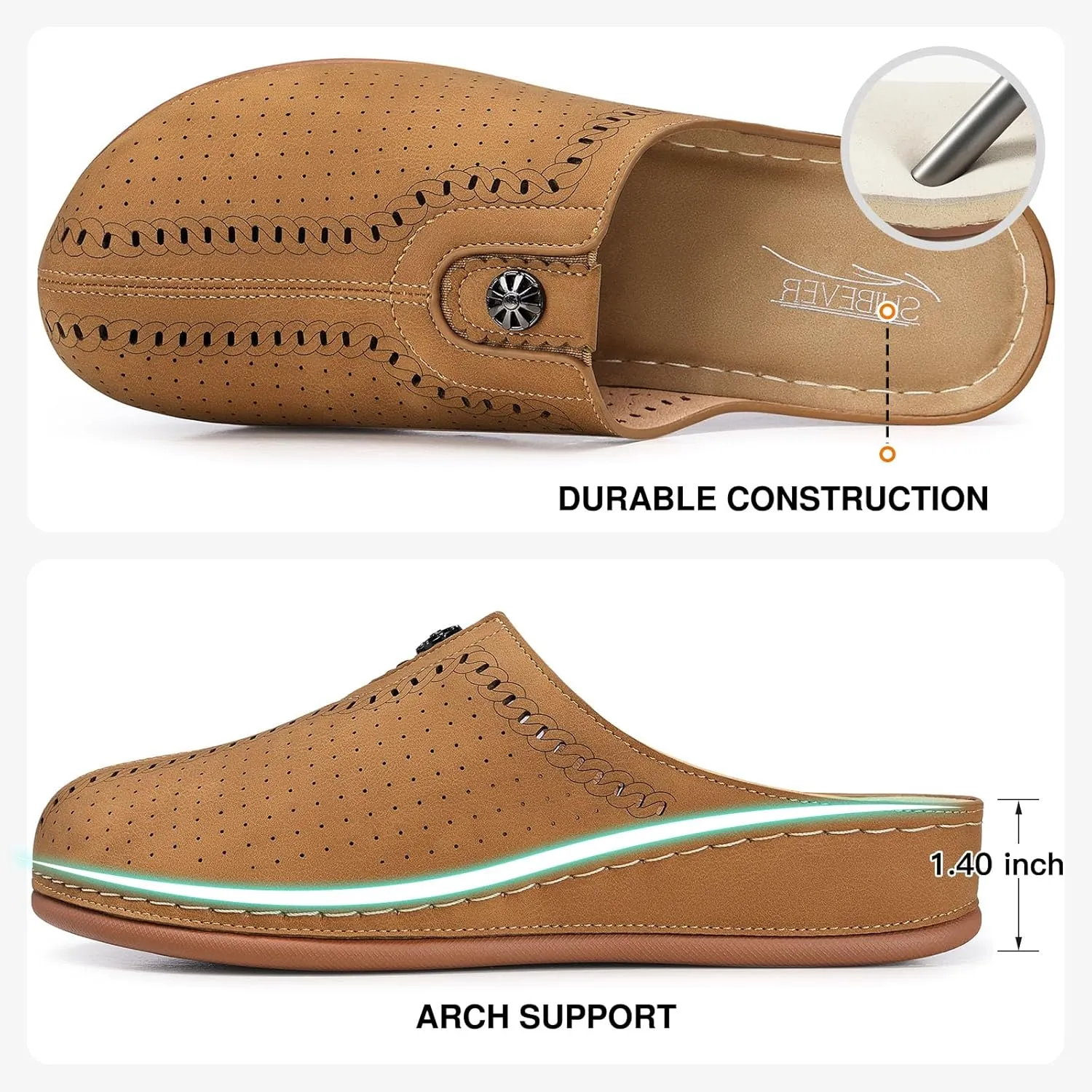 SHIBEVER Clogs for Womens Mules Shoes: Slip-On Flat Mule Shoes - Closed Toe Sandals Comfortable