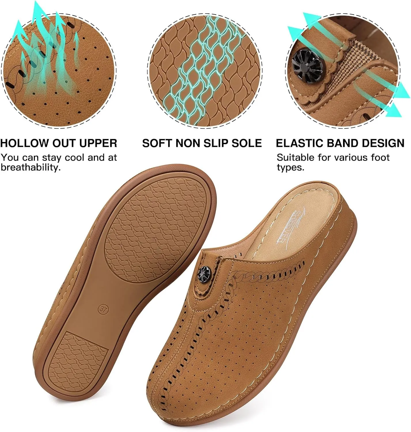 SHIBEVER Clogs for Womens Mules Shoes: Slip-On Flat Mule Shoes - Closed Toe Sandals Comfortable