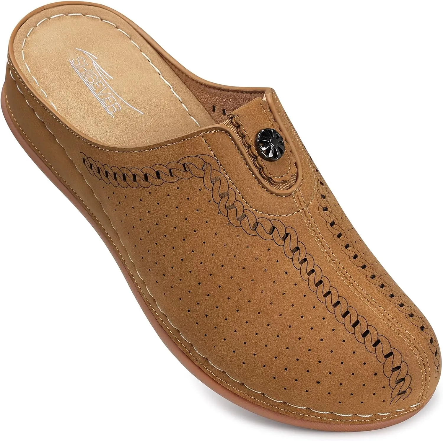 SHIBEVER Clogs for Womens Mules Shoes: Slip-On Flat Mule Shoes - Closed Toe Sandals Comfortable