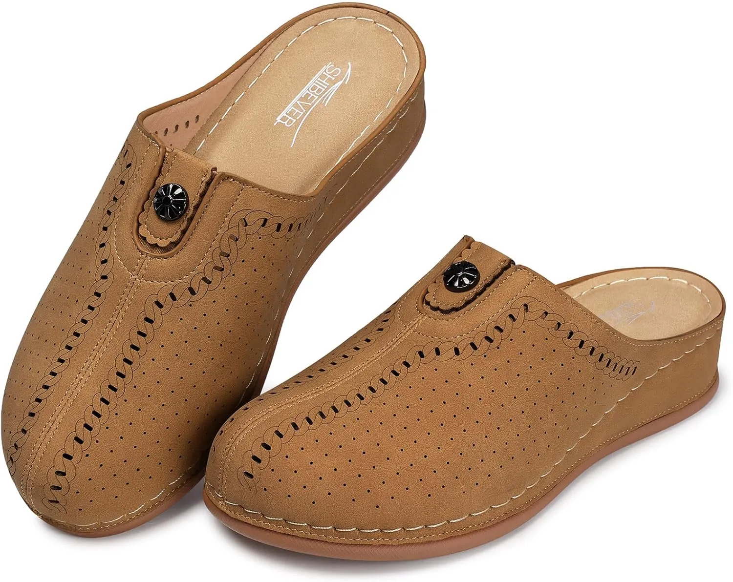 SHIBEVER Clogs for Womens Mules Shoes: Slip-On Flat Mule Shoes - Closed Toe Sandals Comfortable