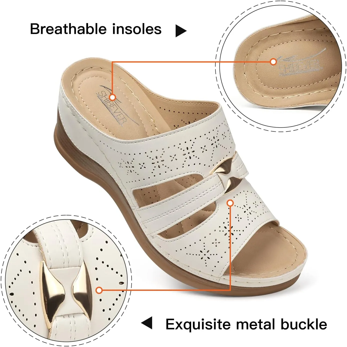 SHIBEVER Wedge Sandals for Women Hollow Out Slip On Platform Wedge Sandals Summer Casual Walking Shoes