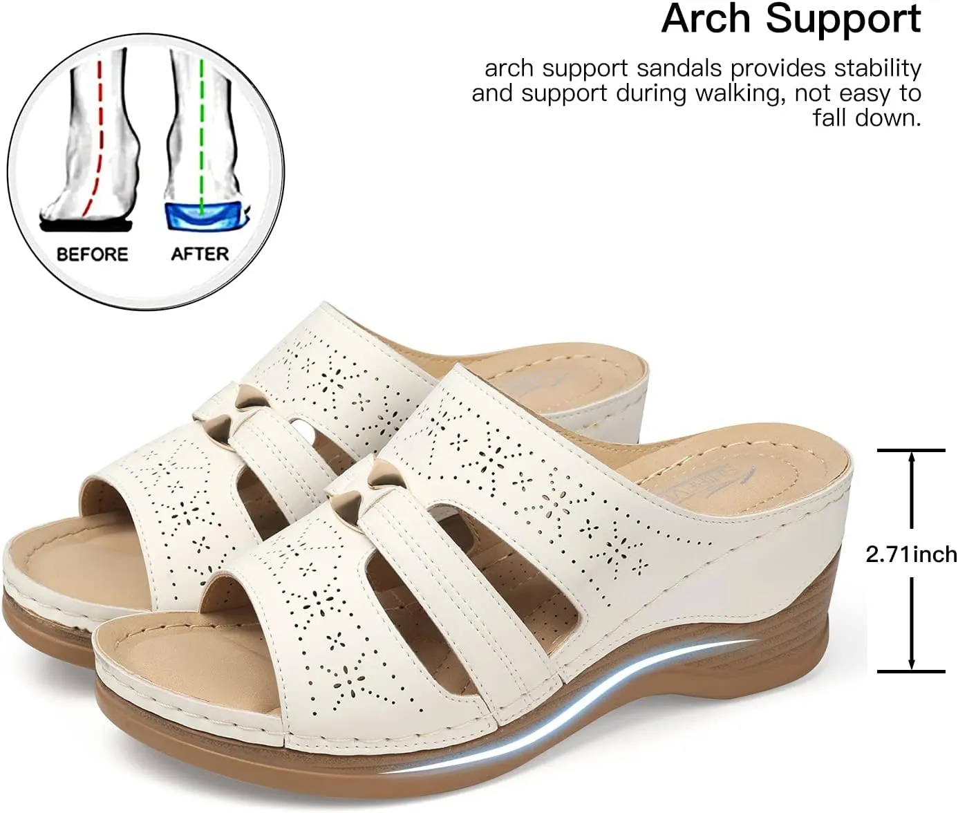 SHIBEVER Wedge Sandals for Women Hollow Out Slip On Platform Wedge Sandals Summer Casual Walking Shoes