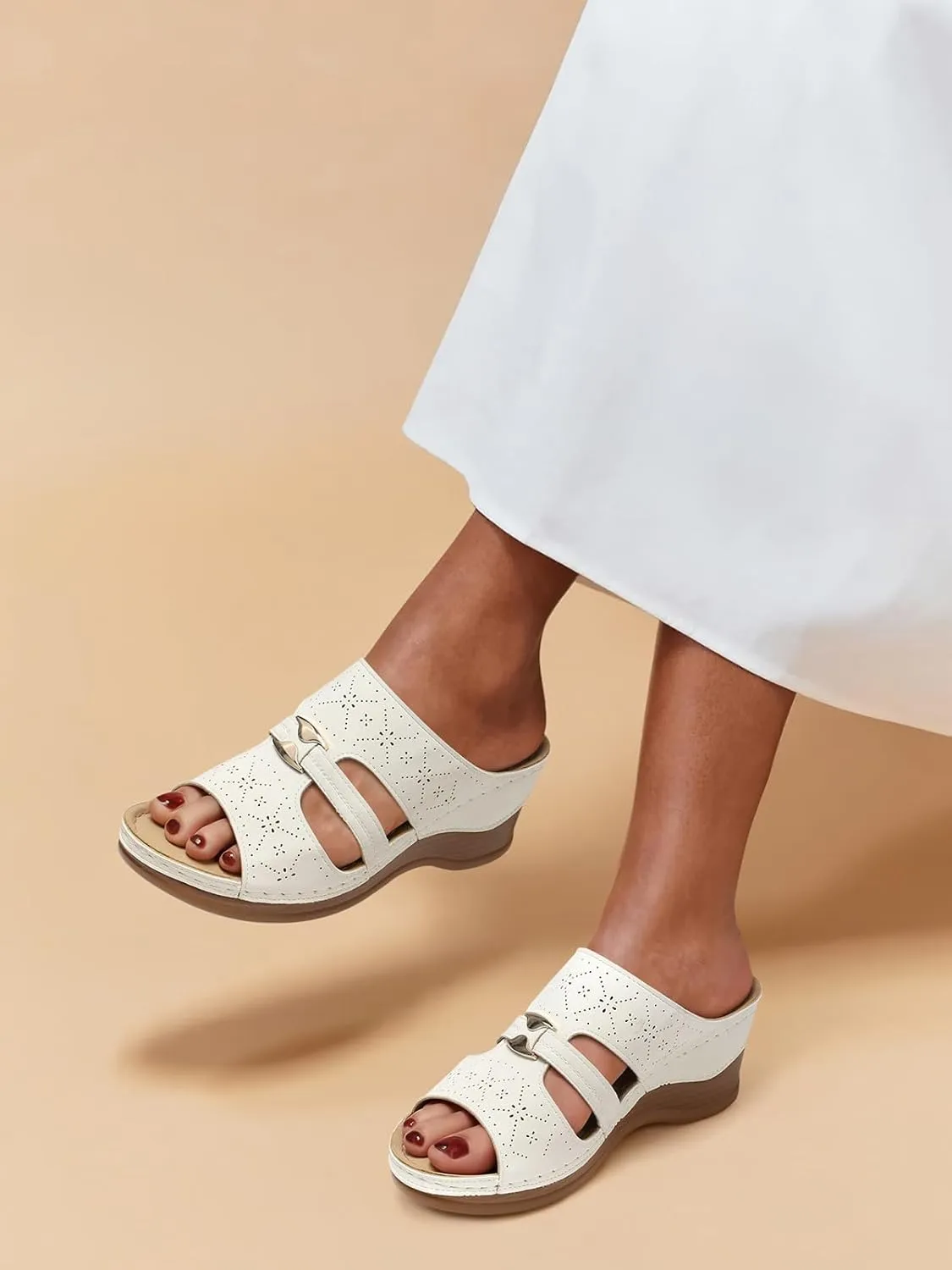 SHIBEVER Wedge Sandals for Women Hollow Out Slip On Platform Wedge Sandals Summer Casual Walking Shoes