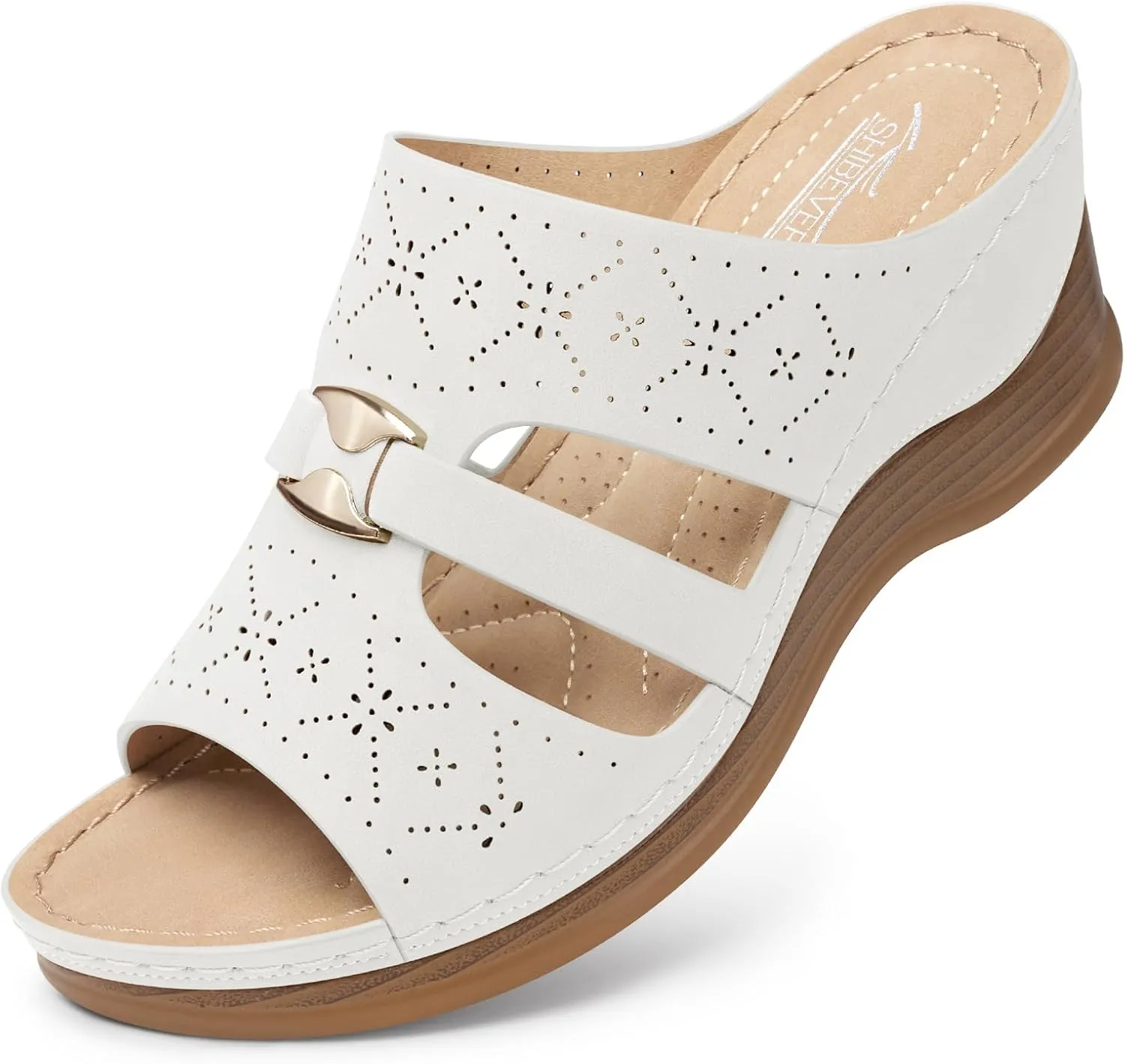 SHIBEVER Wedge Sandals for Women Hollow Out Slip On Platform Wedge Sandals Summer Casual Walking Shoes