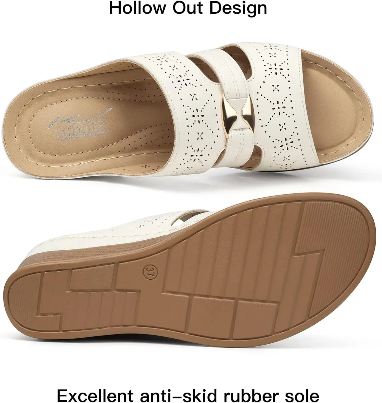 SHIBEVER Wedge Sandals for Women Hollow Out Slip On Platform Wedge Sandals Summer Casual Walking Shoes
