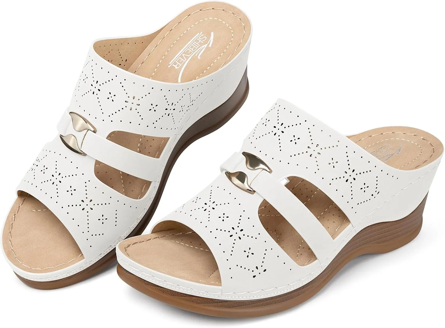 SHIBEVER Wedge Sandals for Women Hollow Out Slip On Platform Wedge Sandals Summer Casual Walking Shoes