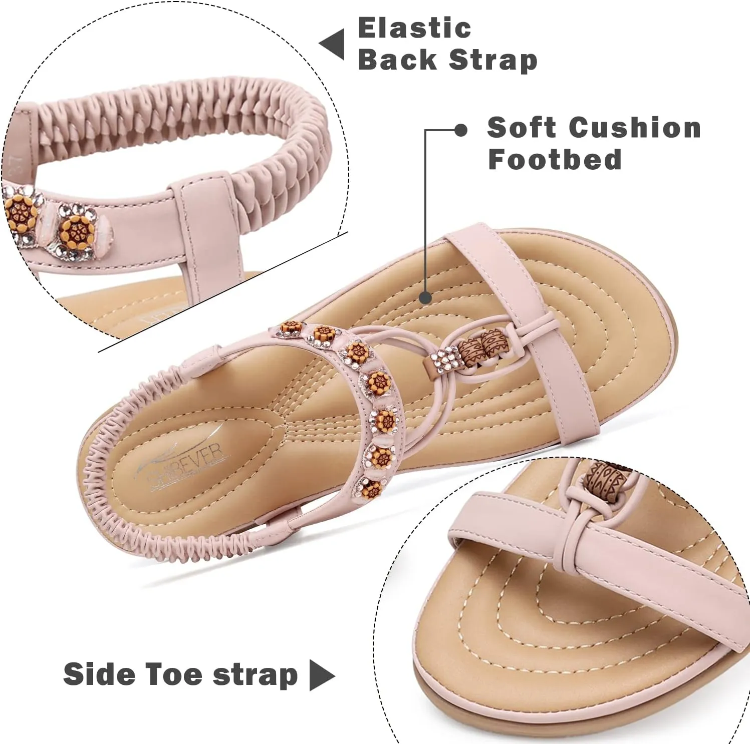 SHIBEVER Womens Sandals Summer Bohemian Flat Sandals Shoes with Elastic Strap Dressy Sandal
