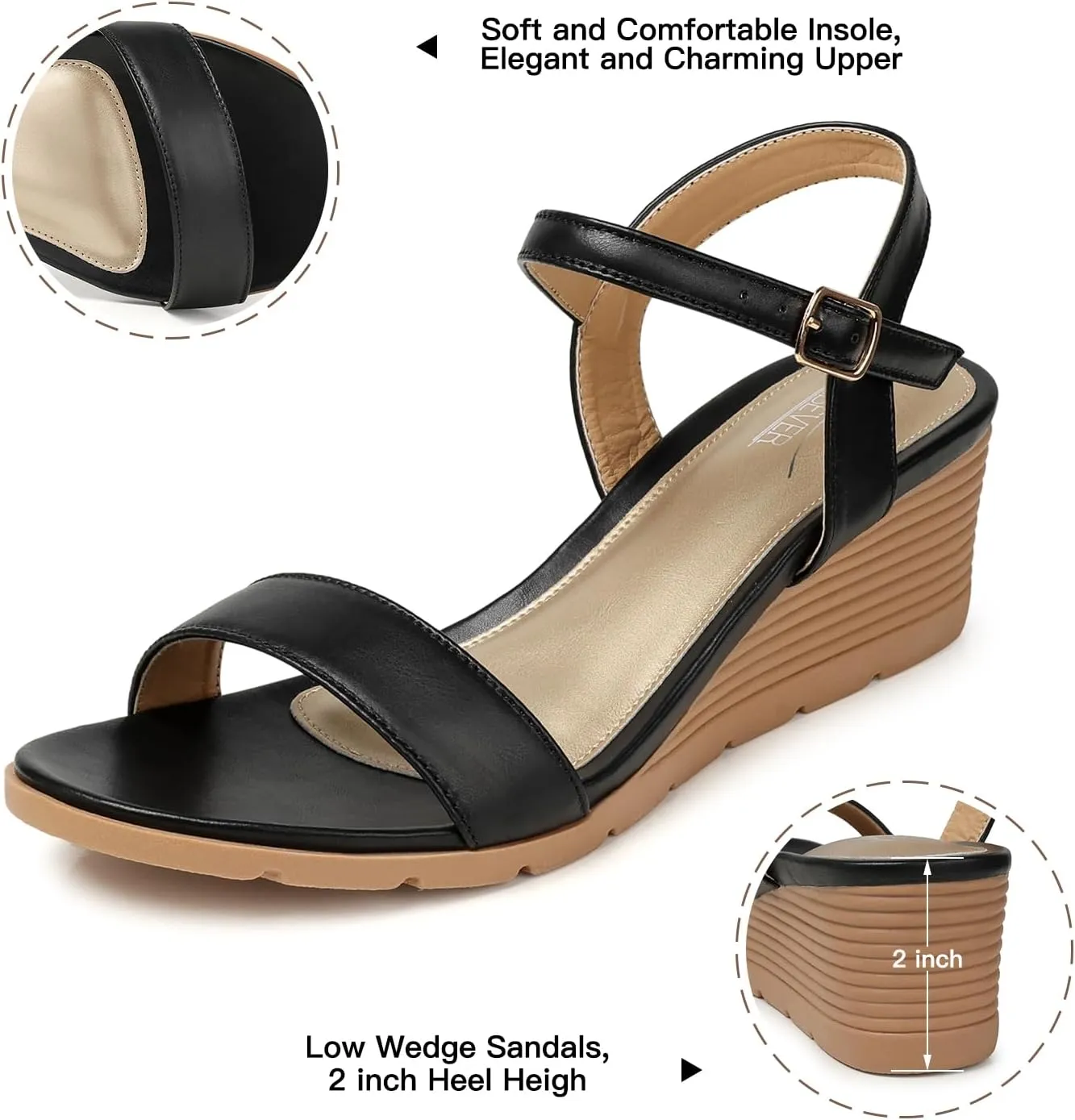 SHIBEVER Womens Sandals Wedge Low: Buckle Ankle Strap Wedge Sandal - Dressy Sandals Women - Comfortable Summer