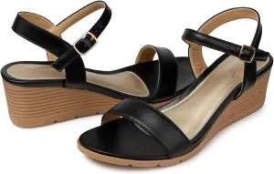 SHIBEVER Womens Sandals Wedge Low: Buckle Ankle Strap Wedge Sandal - Dressy Sandals Women - Comfortable Summer