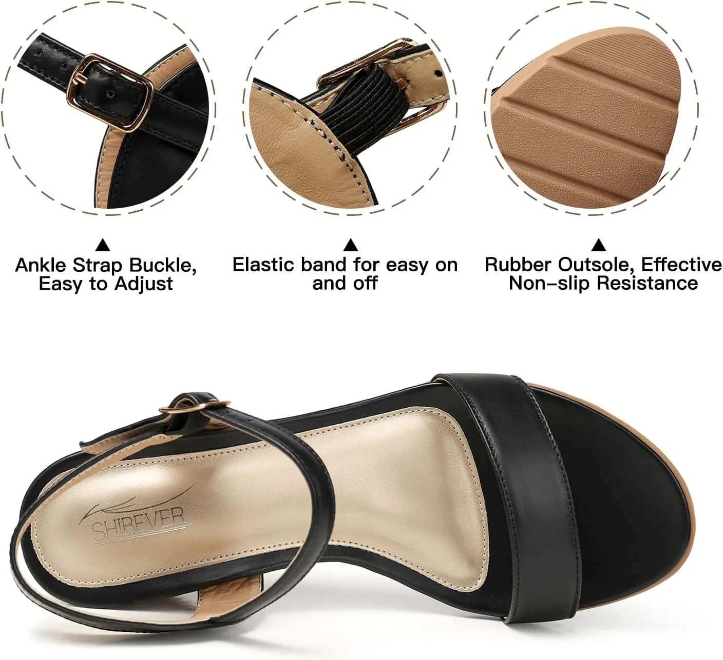 SHIBEVER Womens Sandals Wedge Low: Buckle Ankle Strap Wedge Sandal - Dressy Sandals Women - Comfortable Summer