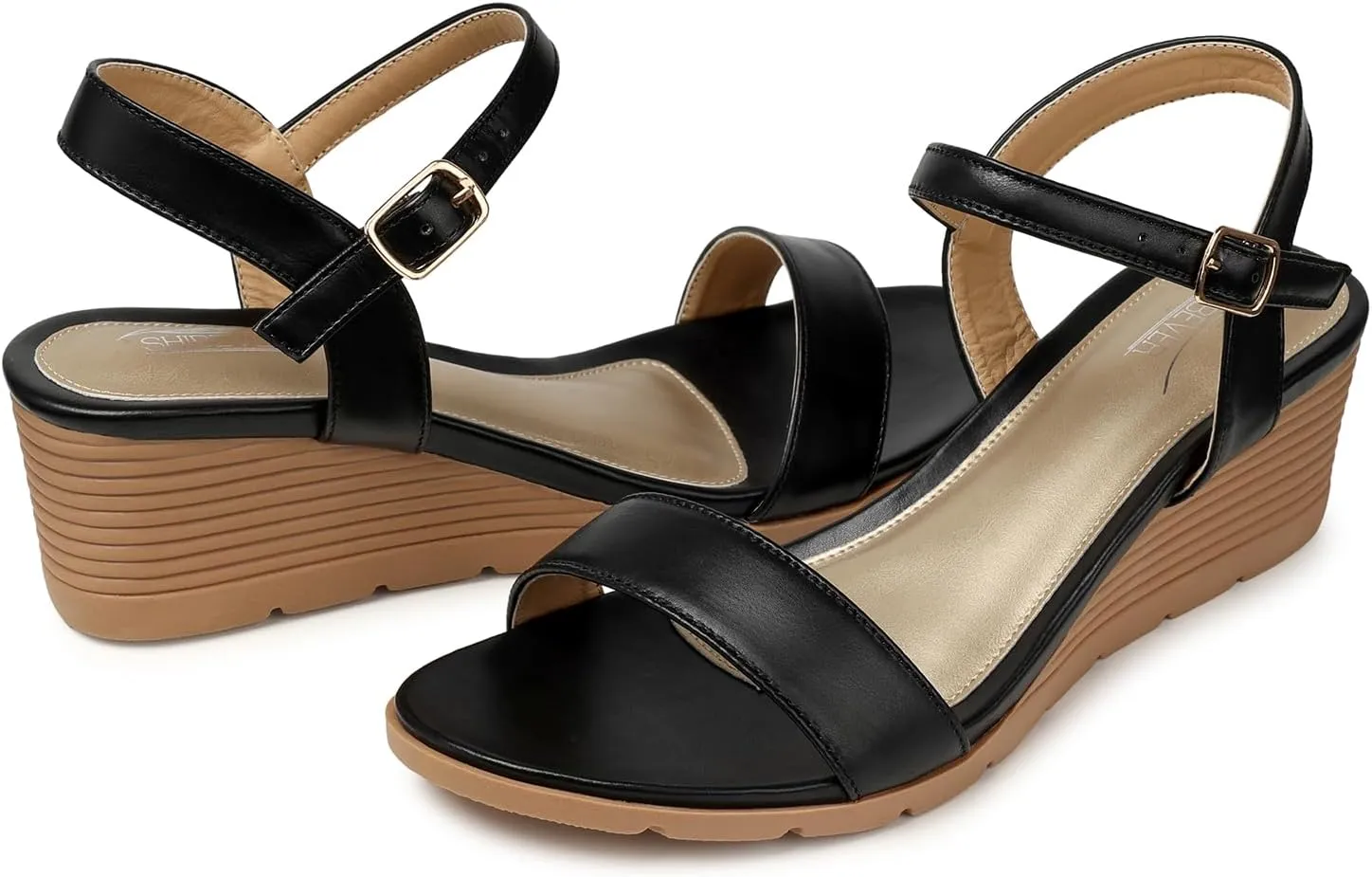 SHIBEVER Womens Sandals Wedge Low: Buckle Ankle Strap Wedge Sandal - Dressy Sandals Women - Comfortable Summer