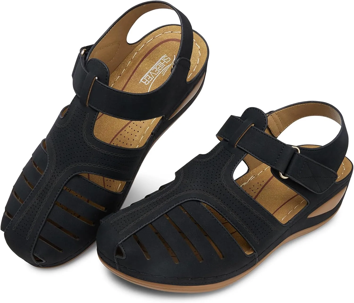 SHIBEVER Women's Wedge Sandals Summer: Closed Toe Sandals for Women Platform Dressy Wedge Size 5-11