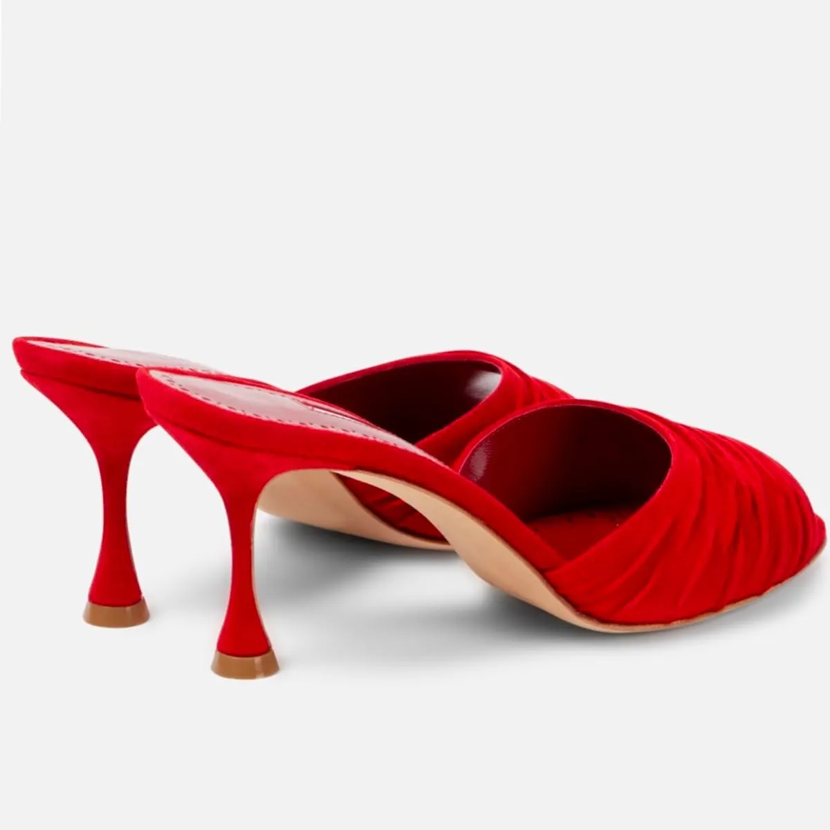 SHODENSE Women Suede Stiletto Heel Mules Evening Open Toe Slip On Mule Sandals Suede Pleated Sexy 3 Inch Stiletto Heeled Sandals Peep Toe Mule Heels Dress Party Wedding 4-11 M US