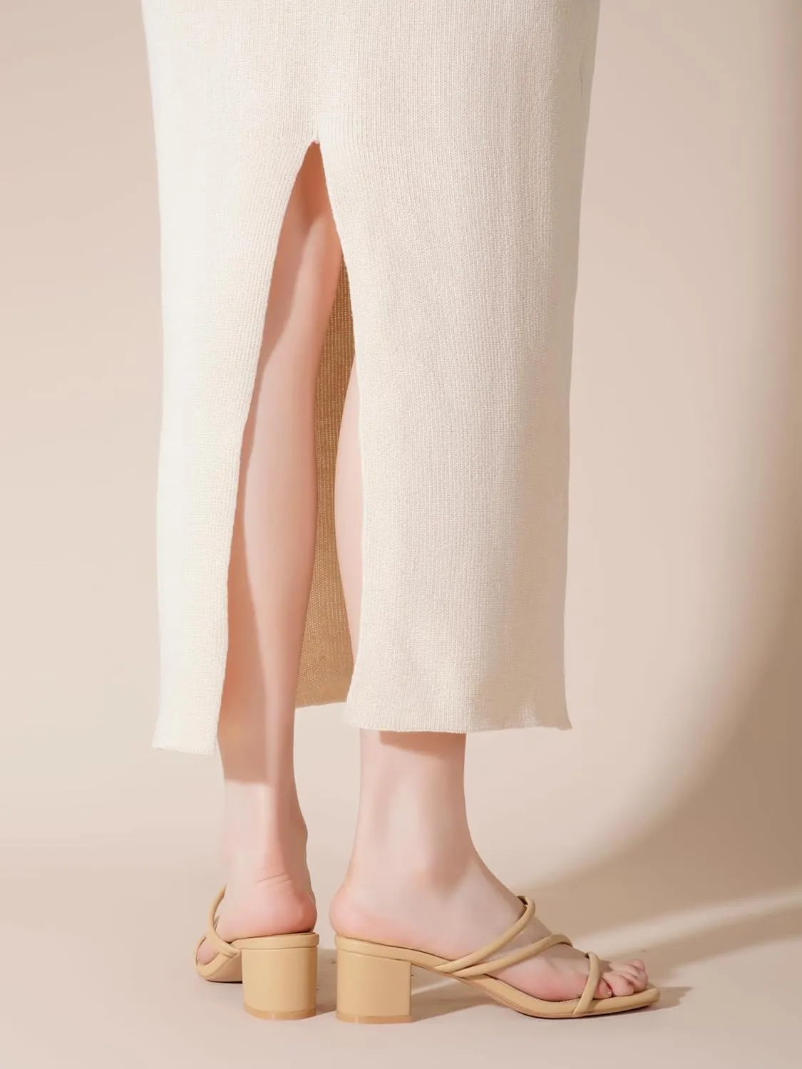 Shoe'N Tale Strappy Heels For Women Low Chunky Block Heel Heeled Sandals Square Open Toe Slip On Slides Mules