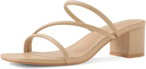 Shoe'N Tale Strappy Heels For Women Low Chunky Block Heel Heeled Sandals Square Open Toe Slip On Slides Mules
