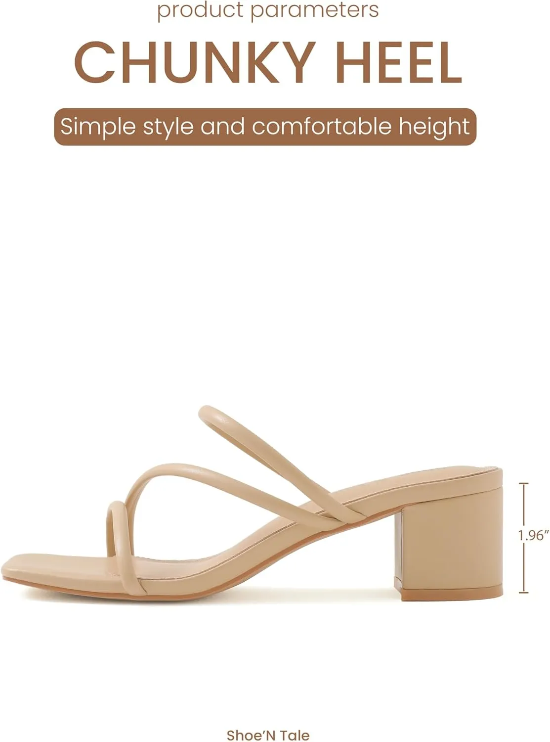 Shoe'N Tale Strappy Heels For Women Low Chunky Block Heel Heeled Sandals Square Open Toe Slip On Slides Mules