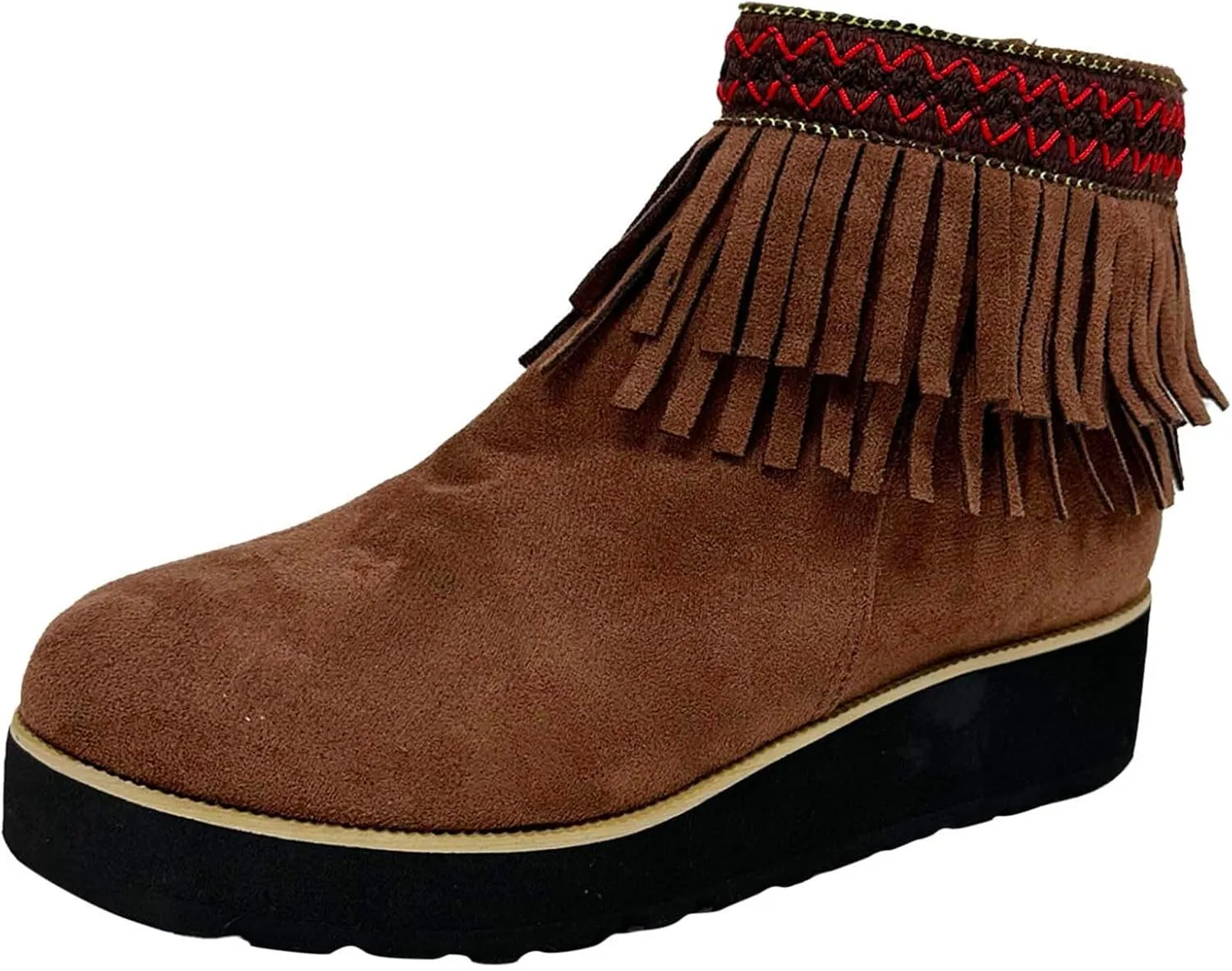 Short Boots for Women Casual Black Ankle Boots for Women Comfortable Soft Sole Thick Wedge Heel Tassel Frosted Boots