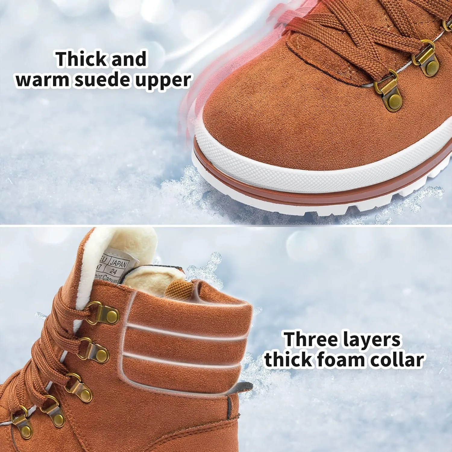 Shupua Women's Ankle Boots Winter Snow boots Fur Lined Warm Booties Girls Snow boot Lace Up Ankle boot