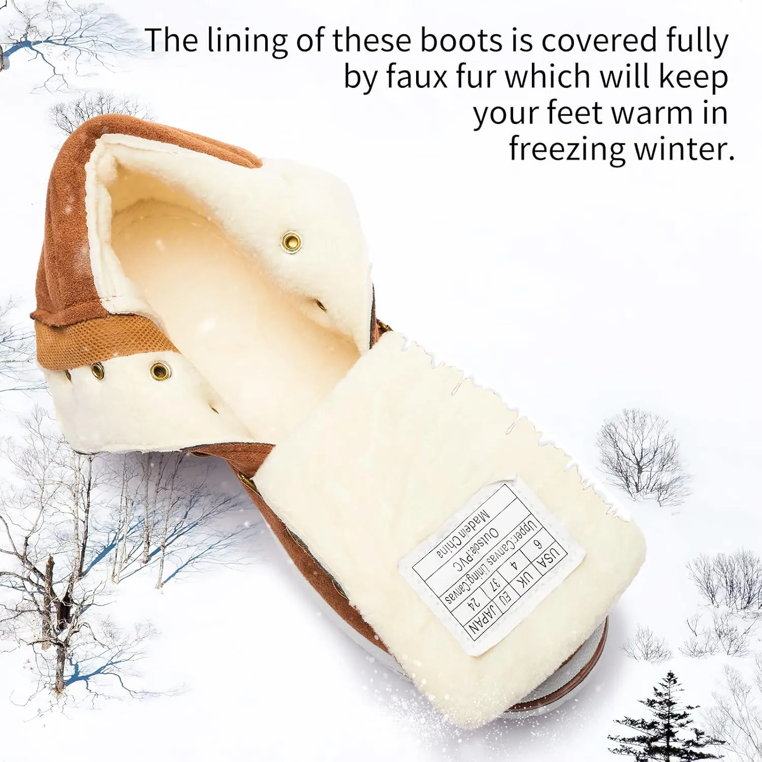 Shupua Women's Ankle Boots Winter Snow boots Fur Lined Warm Booties Girls Snow boot Lace Up Ankle boot