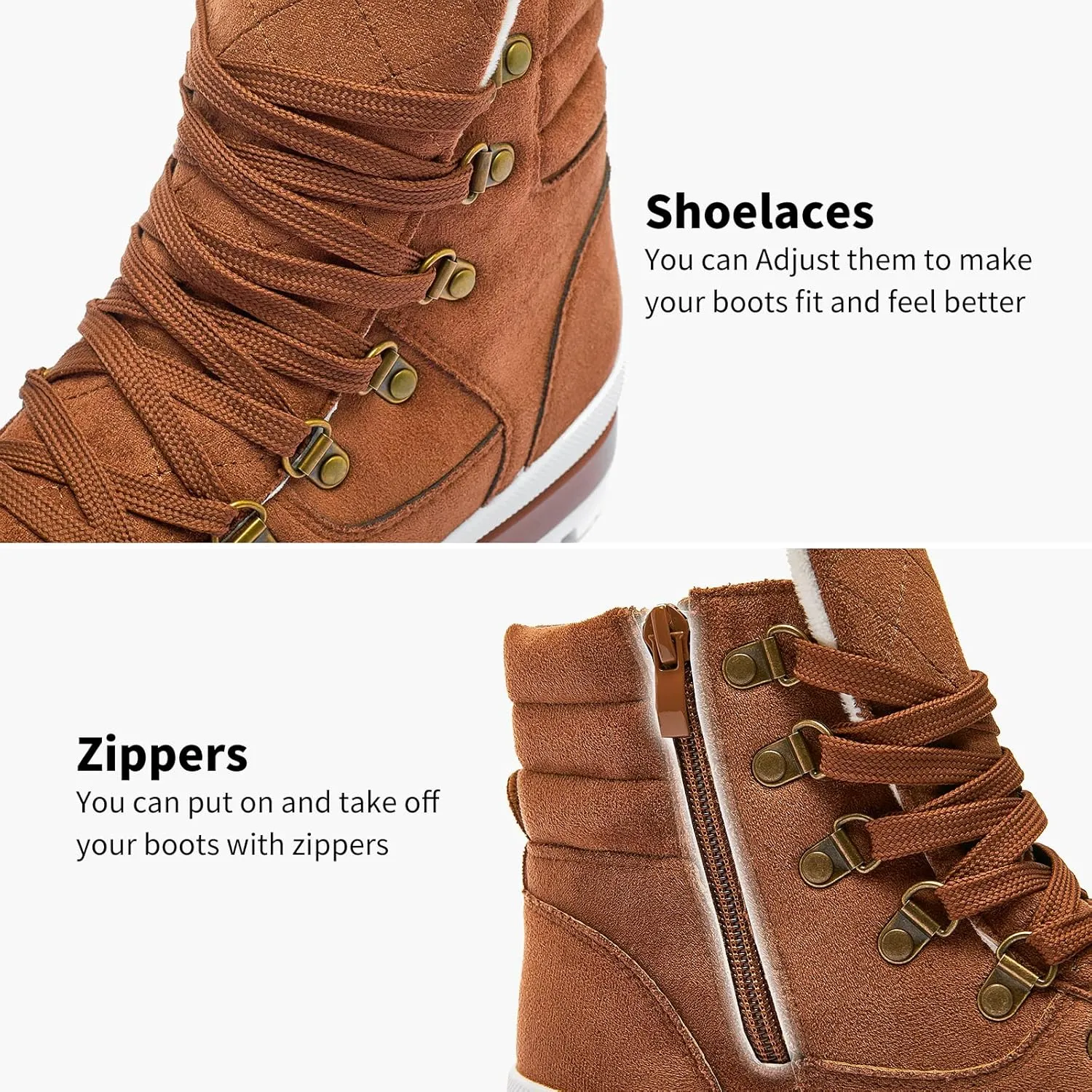 Shupua Women's Ankle Boots Winter Snow boots Fur Lined Warm Booties Girls Snow boot Lace Up Ankle boot