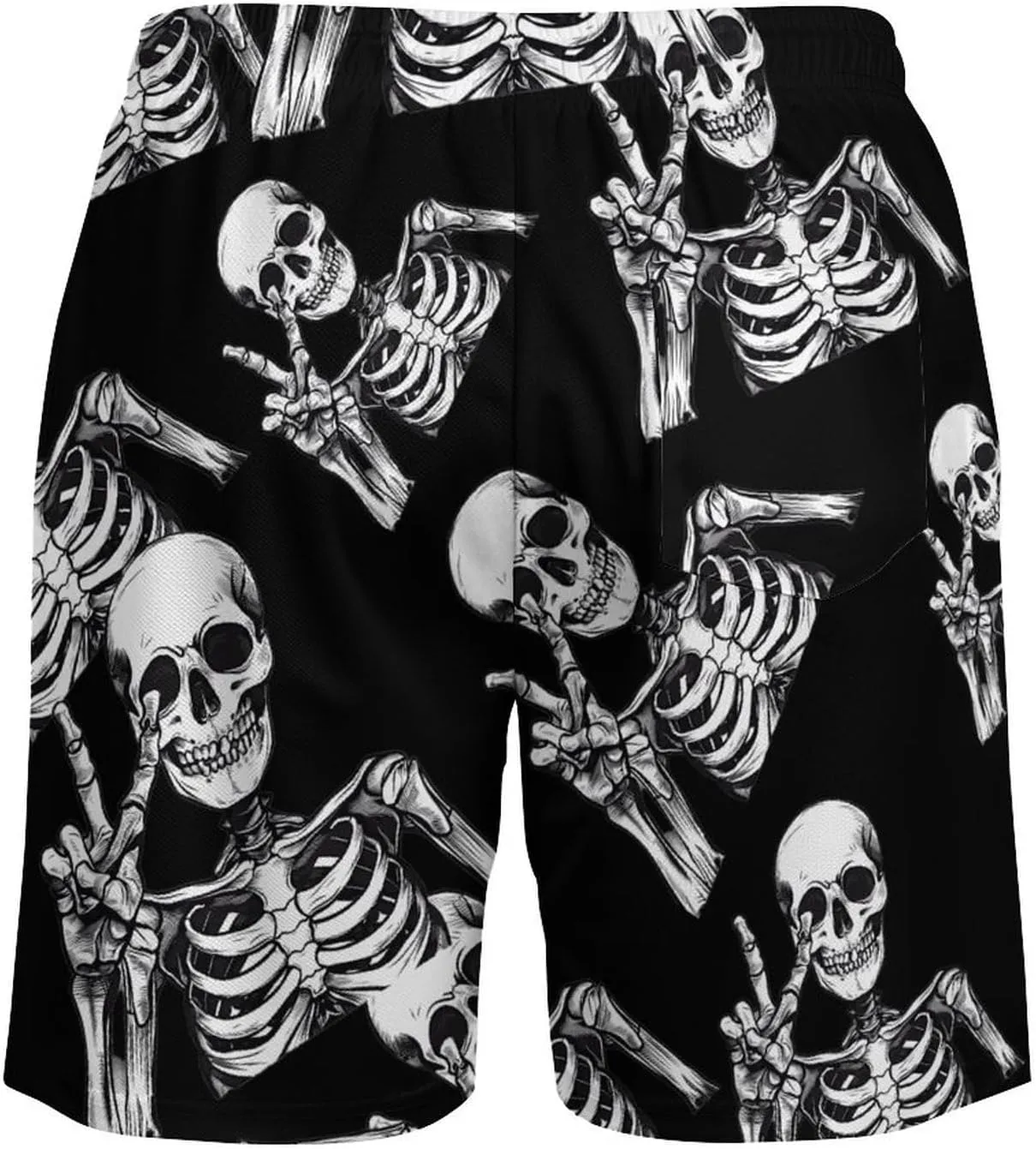 Skeleton Hand Peace Sign Men's Swim Trunks Quick Dry Board Shorts Swimwear Beach Shorts with Compression Liner