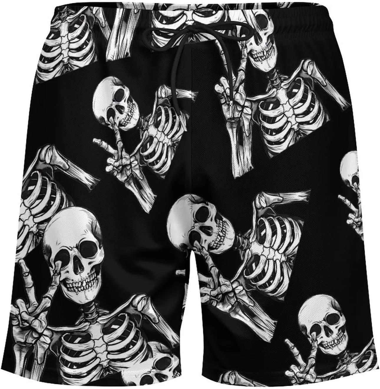 Skeleton Hand Peace Sign Men's Swim Trunks Quick Dry Board Shorts Swimwear Beach Shorts with Compression Liner