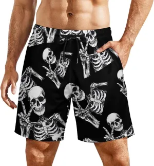 Skeleton Hand Peace Sign Men's Swim Trunks Quick Dry Board Shorts Swimwear Beach Shorts with Compression Liner