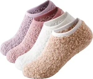 SKOLA 4/6 Pairs Cozy Winter Fuzzy Women Socks Grip Slippers Fluffy House Non Skid Microfiber Socks