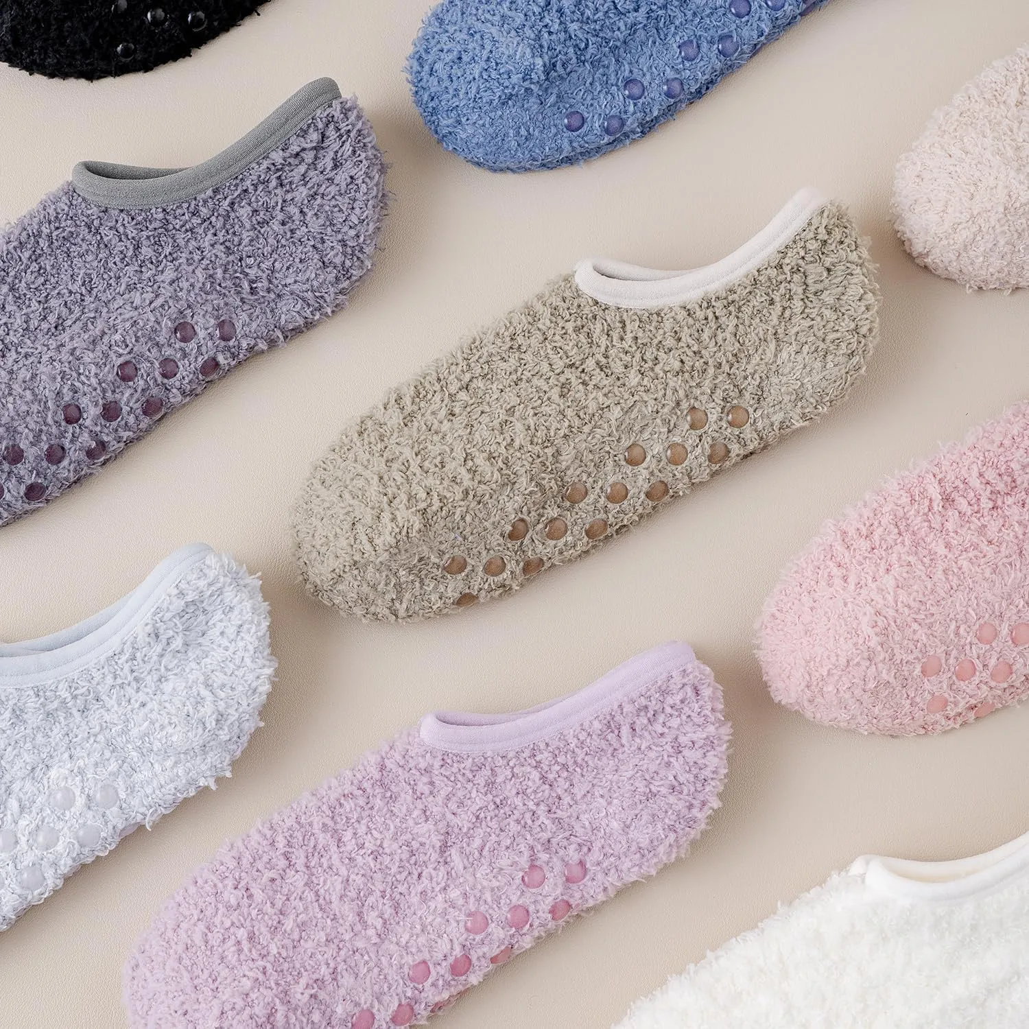 SKOLA 4/6 Pairs Cozy Winter Fuzzy Women Socks Grip Slippers Fluffy House Non Skid Microfiber Socks