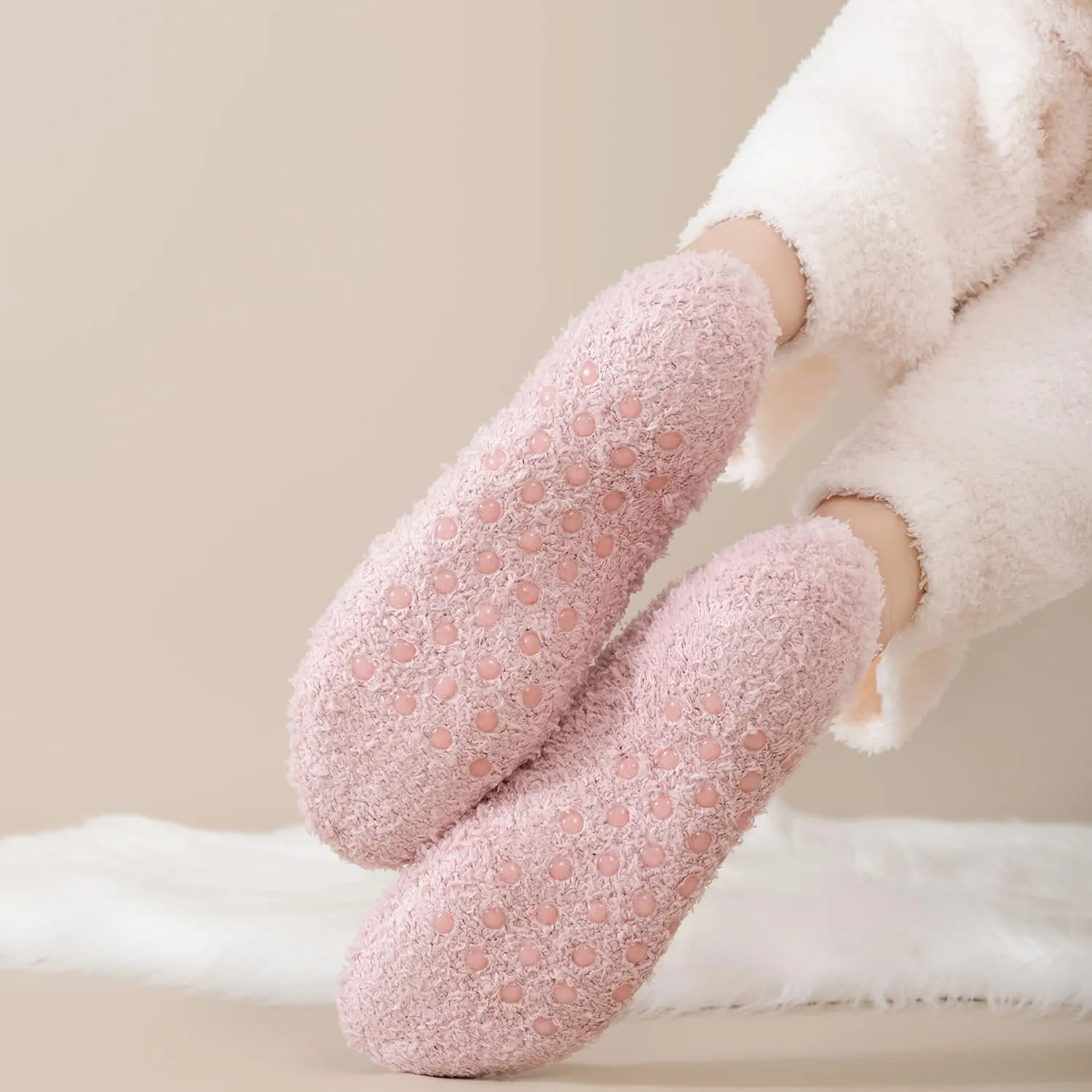 SKOLA 4/6 Pairs Cozy Winter Fuzzy Women Socks Grip Slippers Fluffy House Non Skid Microfiber Socks