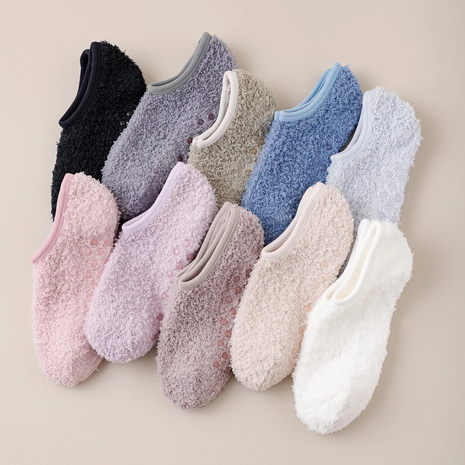 SKOLA 4/6 Pairs Cozy Winter Fuzzy Women Socks Grip Slippers Fluffy House Non Skid Microfiber Socks