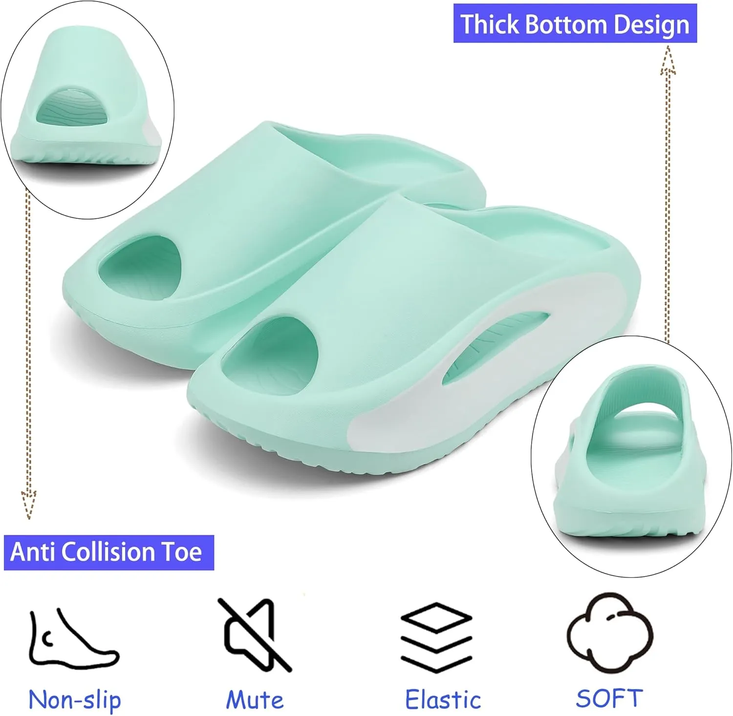Slide Sandals Men Women Platform Sandals With Comfortable Pillow Slippers Non-Slip Lightweight Shower Shoes