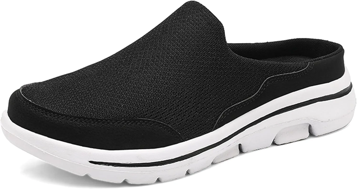 Slip On Mules & Clogs for Womens Mens Light Open Back Shoes Comfort Walking Shoes Breathable Slippers Closed Toe Slides A Black White Size: 15 Women/14 Men